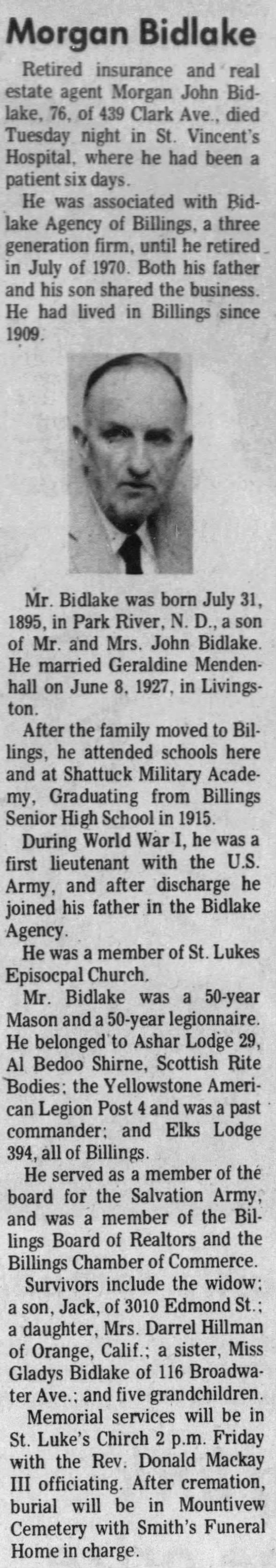 Obituary for Morgan John Bidlake (Aged 76)